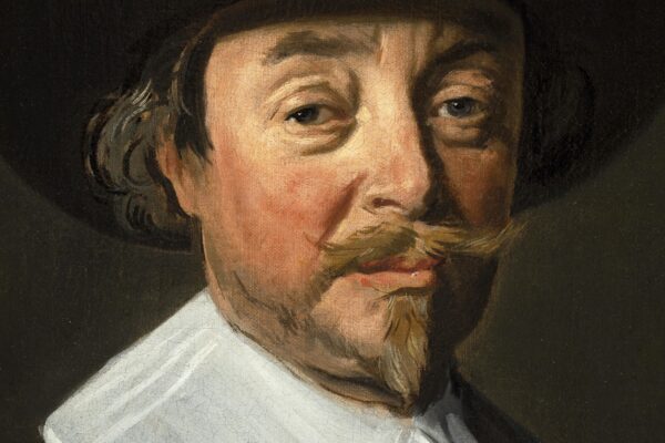 Hals, Frans painting - Portrait of a Gentleman, in black, wearing a hat (detail face web)