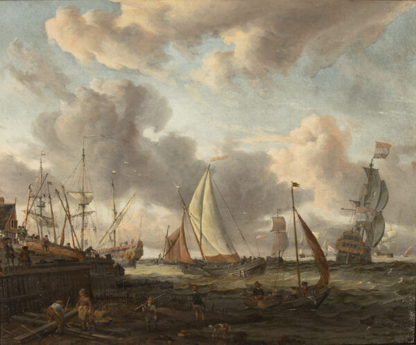 Abraham Storck Old Master painting for sale maritime- A Seascape with a Dutch Shipping Yard near a Port (kf)