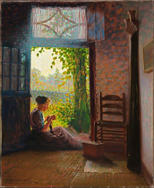 Co Breman Schilderij te koop - A girl knitting by a sunny doorway, probably in 't Gooi, 1910 2