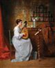 Antoon Francois Heyligers schilderij te koop interieur - Lady playing the lute in a Domestic Interior, 1871 2