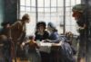 Pierre Outin painting for sale tableaux a vendre - The Family Farewell, probably in le Havre, 1868 y