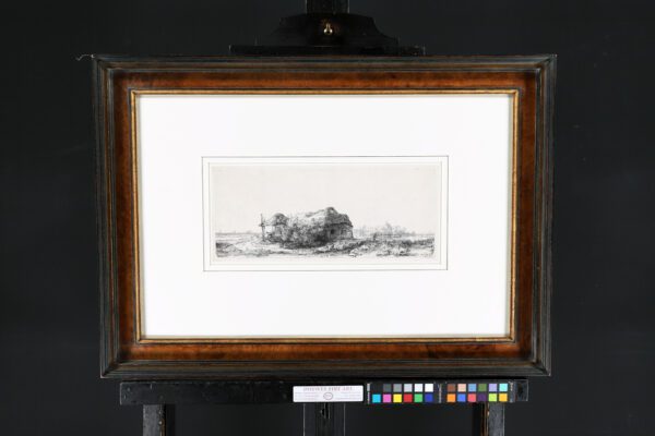 Rembrandt van Rijn etching print for sale ets te koop - Landscape with Cottages and a Hay Barn; Oblong, 1641 framed