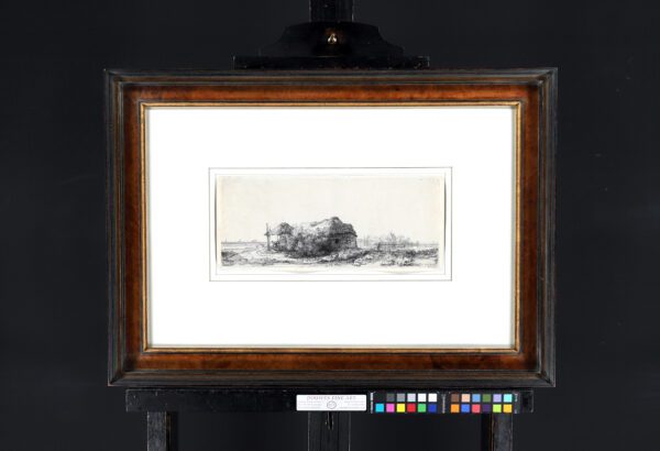Rembrandt van Rijn etching print for sale ets te koop - Landscape with Cottages and a Hay Barn; Oblong, 1641 framed