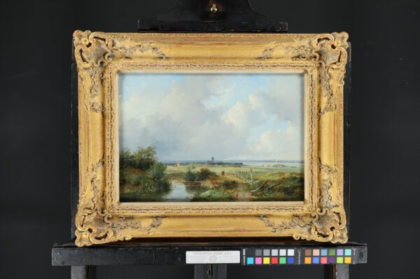 Josephus Gerardus Hans painting for sale / schilderij te koop - Landscape with a village on the horizon, 1848 (frame)