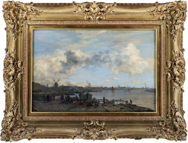 Johan Hendrik van Mastenbroek schilderij te koop / painting for sale - The River Maas near Rotterdam, 1906 frame