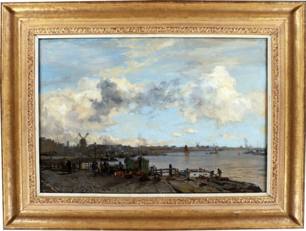 Johan Hendrik van Mastenbroek schilderij te koop / painting for sale - The River Maas near Rotterdam, 1906 framed