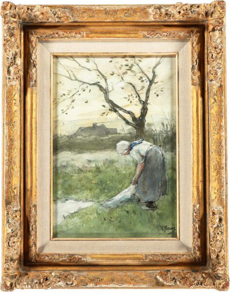 Anton Mauve kunst te koop artwork for sale aquarel - Bleaching the laundry (framed)