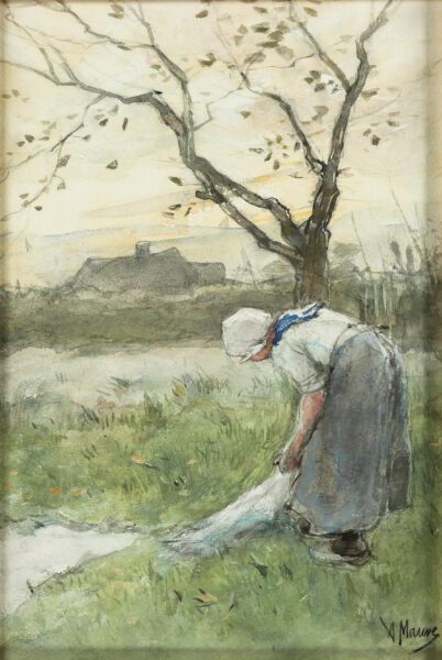 Anton Mauve kunst te koop artwork for sale aquarel - Bleaching the laundry