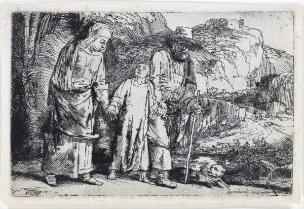 Rembrandt van Rijn etching lifetime print for sale / ets te koop - Christ returning from the Temple with his Parents 1654