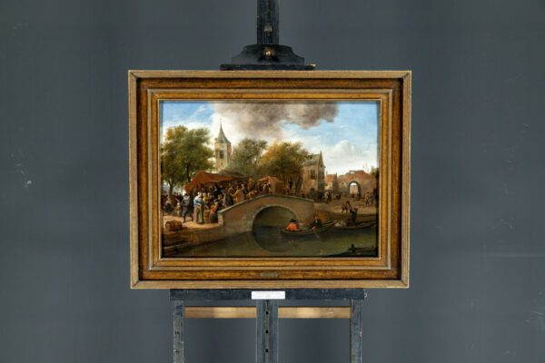 Jan Steen painting for sale schilderij te koop - A lively annual Fair and Kermesse, possibly in Warmond, with many figures and two boats framed
