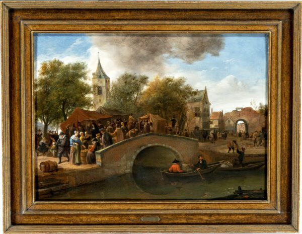 Jan Steen painting for sale schilderij te koop - A lively annual Fair and Kermesse, possibly in Warmond, with many figures and two boats frame