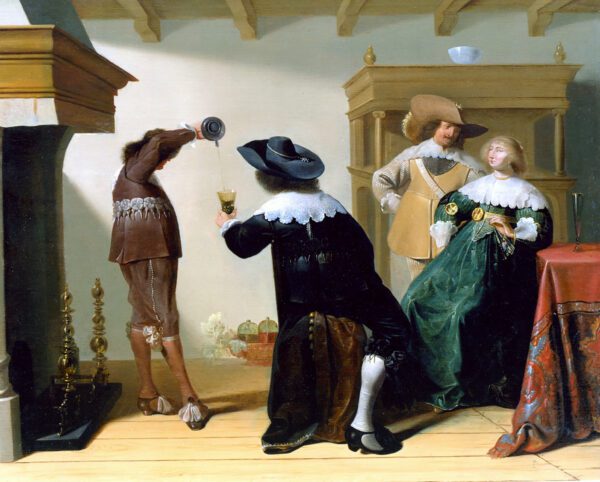 Pieter Verelst Old Master painting for sale / tableaux a vendre - elegant company drinking wine 1637
