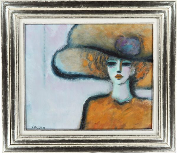 Jean-pierre Cassigneul painting for sale tableaux a vendre - Une Femme en Orange A lady in Orange, 1969 (framed)