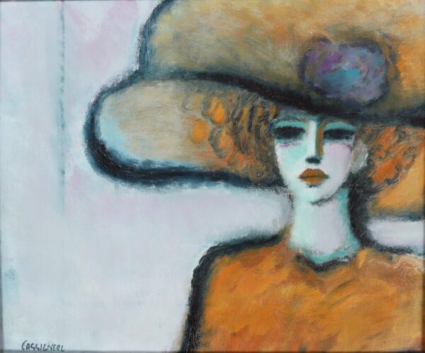 Jean-pierre Cassigneul painting for sale tableaux a vendre - Une Femme en Orange A lady in Orange, 1969 (kf)