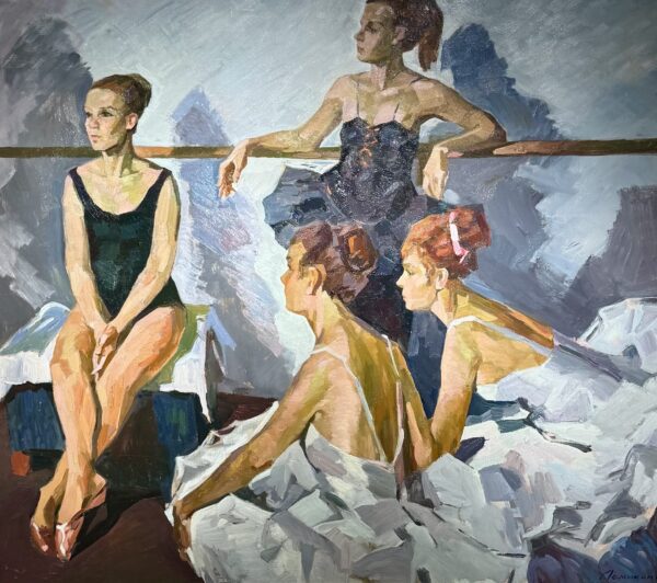 Konstantin Lomykin painting for sale - Four ballerinas at the Odessa ballet school, 1974 (kf)