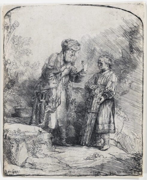 Rembrandt van Rijn etching for sale / ets te koop - Abraham and Isaac, 1645 (kf)