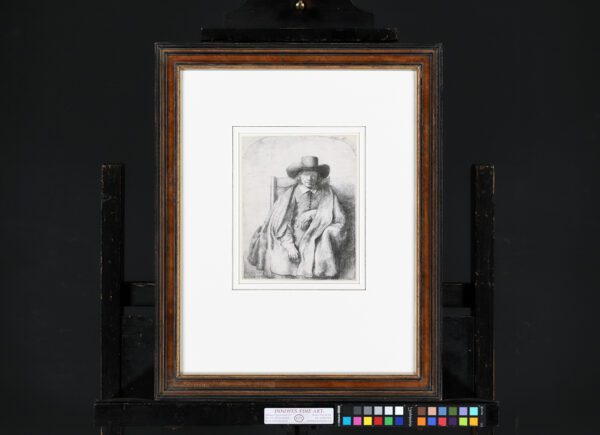 Rembrandt van Rijn etching for sale rare counterproof - Clement de Jonghe, Printseller, 1651 (frame)