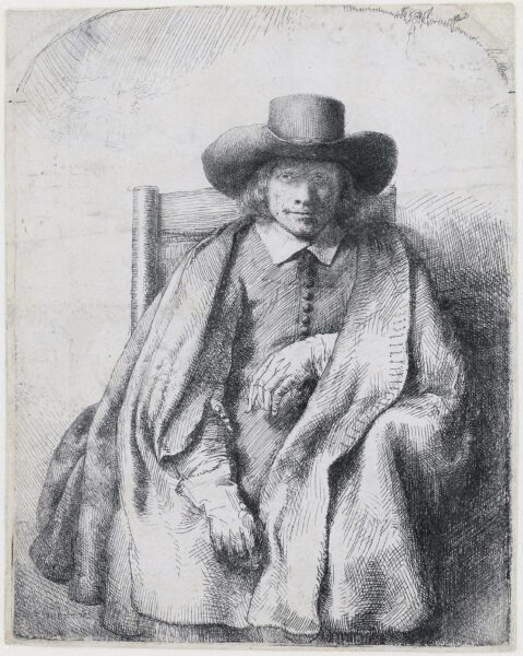 Rembrandt van Rijn etching for sale rare counterproof - Clement de Jonghe, Printseller, 1651 (kf)