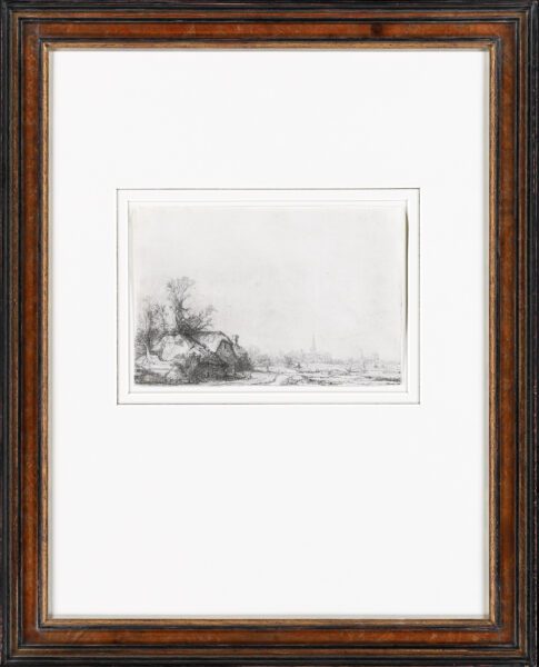 Rembrandt van Rijn etching for sale - Cottage beside a Canal with a view of Ouderkerk, c. 1641 (frame)