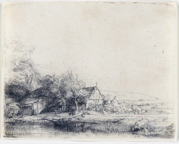 Rembrandt van Rijn etching for sale / ets te koop - Landscape with a Cow drinking, c. 1650 (kf)