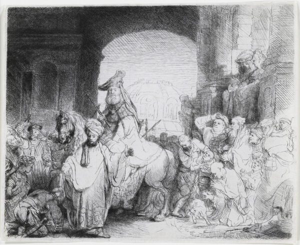 Rembrandt van Rijn etching for sale / ets te koop - The Triumph of Mordecai, c. 1641 (kf)