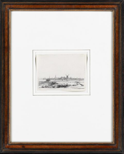 Rembrandt van Rijn etching for sale / ets te koop - View of Amsterdam from the Kadijk, c. 1641 (frame)