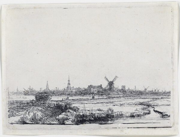 Rembrandt van Rijn etching for sale / ets te koop - View of Amsterdam from the Kadijk, c. 1641 (kf)
