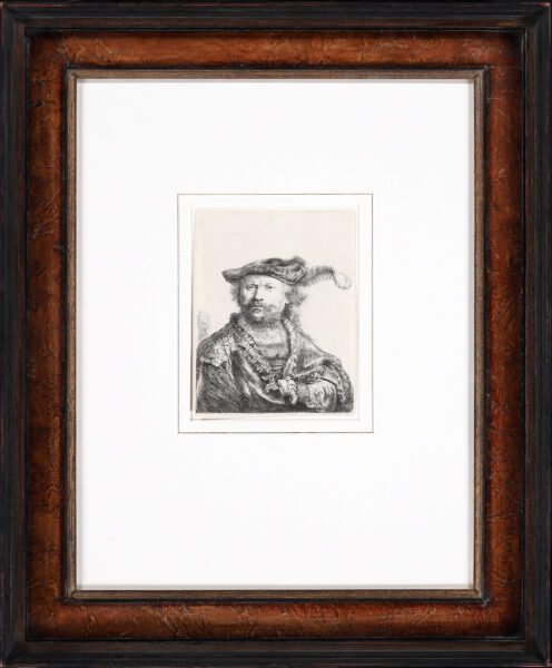 Rembrandt van Rijn etching for sale ets te koop gravure a vendre - Self-Portrait in a Velvet Cap with Plume, 1638 frame