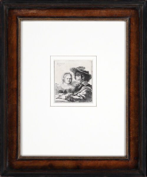 Rembrandt van Rijn etching print for sale / ets te koop / gravure a vendre - Self-portrait with Saskia, 1636 framed