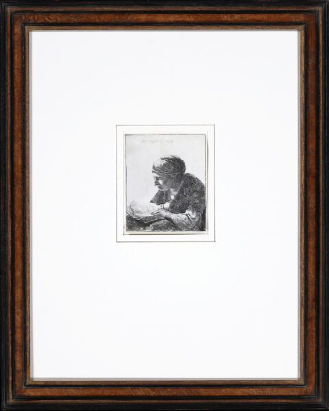 Rembrandt van Rijn etching print for sale / ets te koop / gravure a vendre - Woman reading, 1634 [CM25] frame