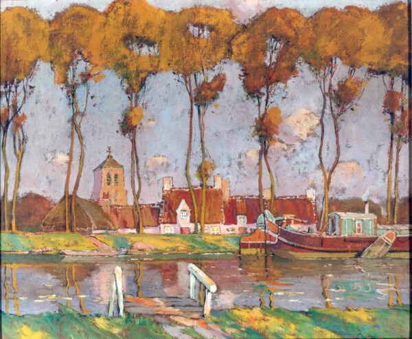 Louis Reckelbus painting for sale / schilderij te koop - A Canal landscape in Flanders (kf)