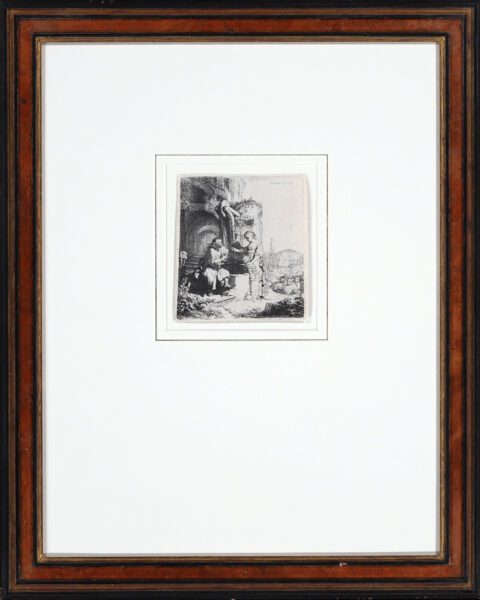 Rembrandt van Rijn etching print for sale / ets te koop / gravure a vendre - Christ and the woman of Samaria among ruins, 1634 frame
