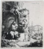 Rembrandt van Rijn etching print for sale / ets te koop / gravure a vendre - Christ and the woman of Samaria among ruins, 1634 kf