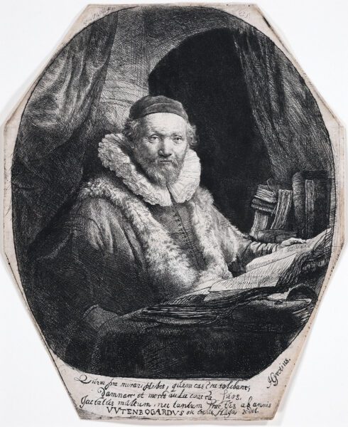 Rembrandt van Rijn etching print for sale / ets te koop / gravure a vendre - Jan Uytenbogaert, Preacher of the Remonstrants, 1635 kf