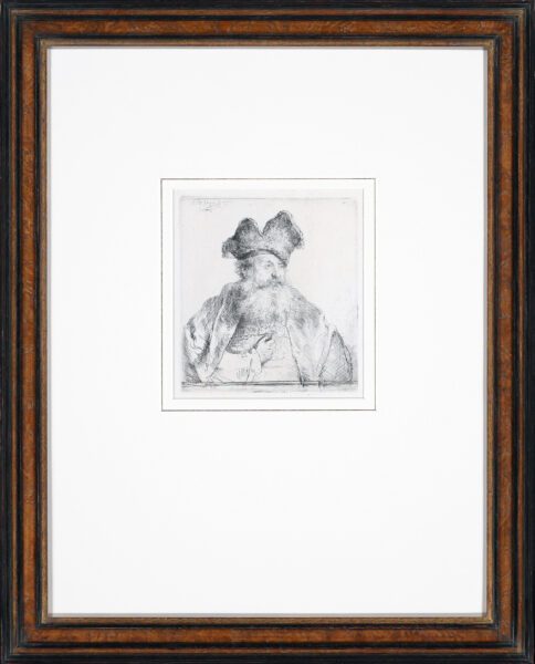 Rembrandt van Rijn etching print for sale / ets te koop / gravure a vendre - Old man with a divided fur cap, 1640 framed