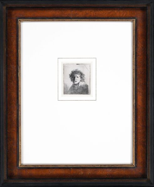 Rembrandt van Rijn etching print for sale / ets te koop / gravure a vendre - Self-Portrait open mouthed, as if shouting; bust, 1630 framed