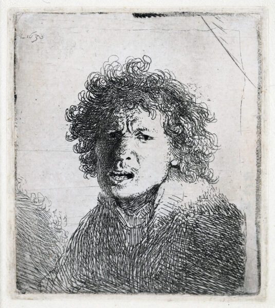 Rembrandt van Rijn etching print for sale / ets te koop / gravure a vendre - Self-Portrait open mouthed, as if shouting; bust, 1630 kf