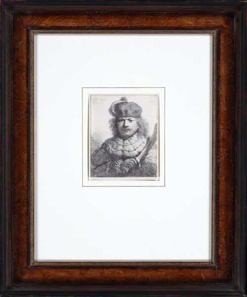 Rembrandt van Rijn etching print for sale / ets te koop / gravure a vendre - Self-Portrait with Raised Sabre, 1643 framed
