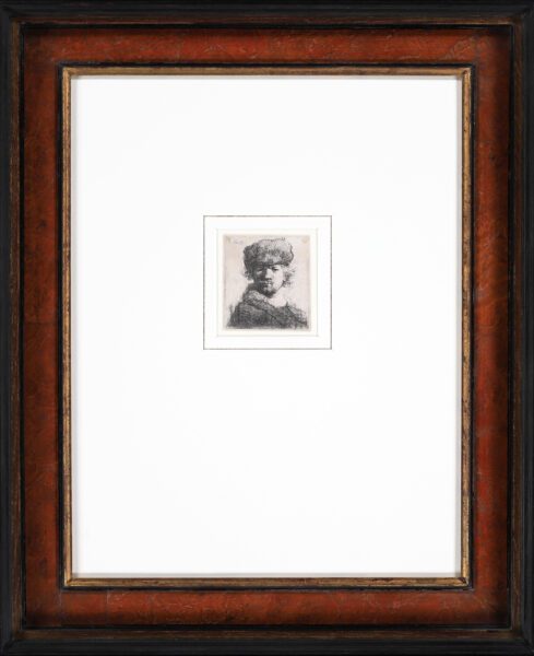 Rembrandt van Rijn etching print for sale / ets te koop / gravure a vendre - Self-portrait in a heavy fur cap, 1631 frame