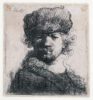 Rembrandt van Rijn etching print for sale / ets te koop / gravure a vendre - Self-portrait in a heavy fur cap, 1631 kf