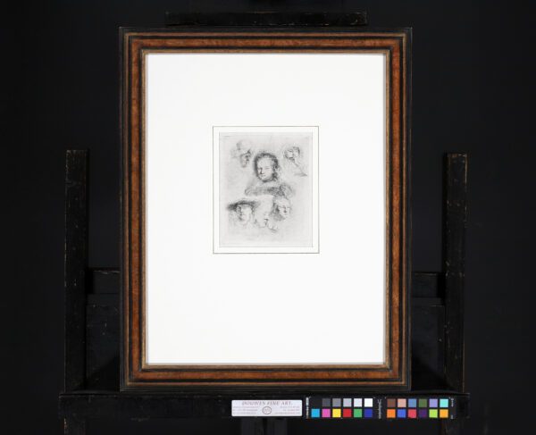 Rembrandt van Rijn etching print for sale / ets te koop / gravure a vendre - Studies of the Head of Saskia and others, 1636 framed
