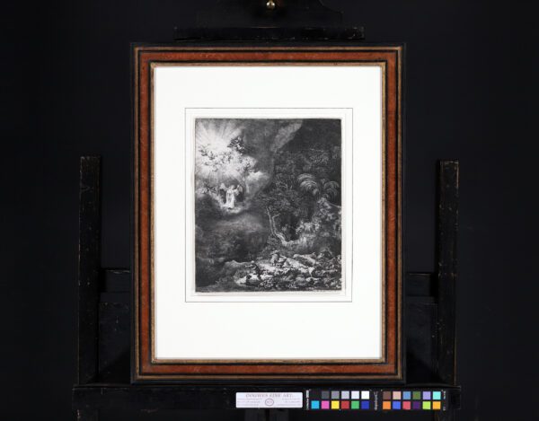 Rembrandt van Rijn etching print for sale / ets te koop / gravure a vendre - The Angel appearing to the Shepherds, 1634 frame