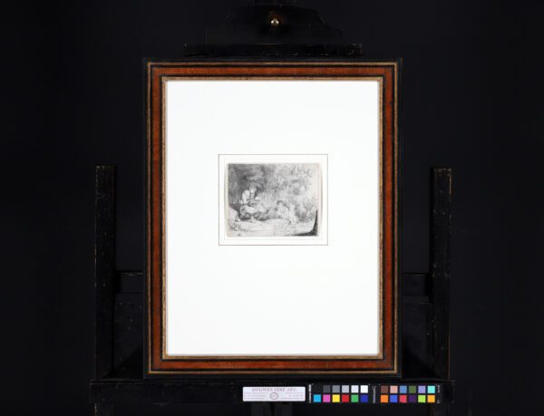Rembrandt van Rijn etching print for sale / ets te koop / gravire a vendre - The Flute Player (Het Uilespiegeltje), 1642 framed