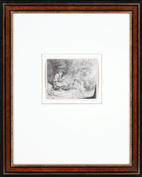 Rembrandt van Rijn etching print for sale / ets te koop / gravire a vendre - The Flute Player (Het Uilespiegeltje), 1642 frame