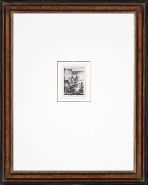 Rembrandt van Rijn etching print for sale / ets te koop / gravure a vendre - The Goldsmith, 1655 framed