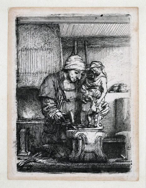 Rembrandt van Rijn etching print for sale / ets te koop / gravure a vendre - The Goldsmith, 1655 kf