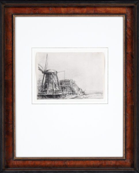 Rembrandt van Rijn etching print for sale / ets te koop / gravure a vendre - The Windmill, 1641 framed