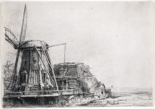 Rembrandt van Rijn etching print for sale / ets te koop / gravure a vendre - The Windmill, 1641 kf