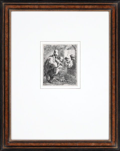 Rembrandt van Rijn etching print for sale / ets te koop / gravure a vendre - The strolling Musicians, 1635 framed