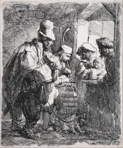 Rembrandt van Rijn etching print for sale / ets te koop / gravure a vendre - The strolling Musicians, 1635 kf